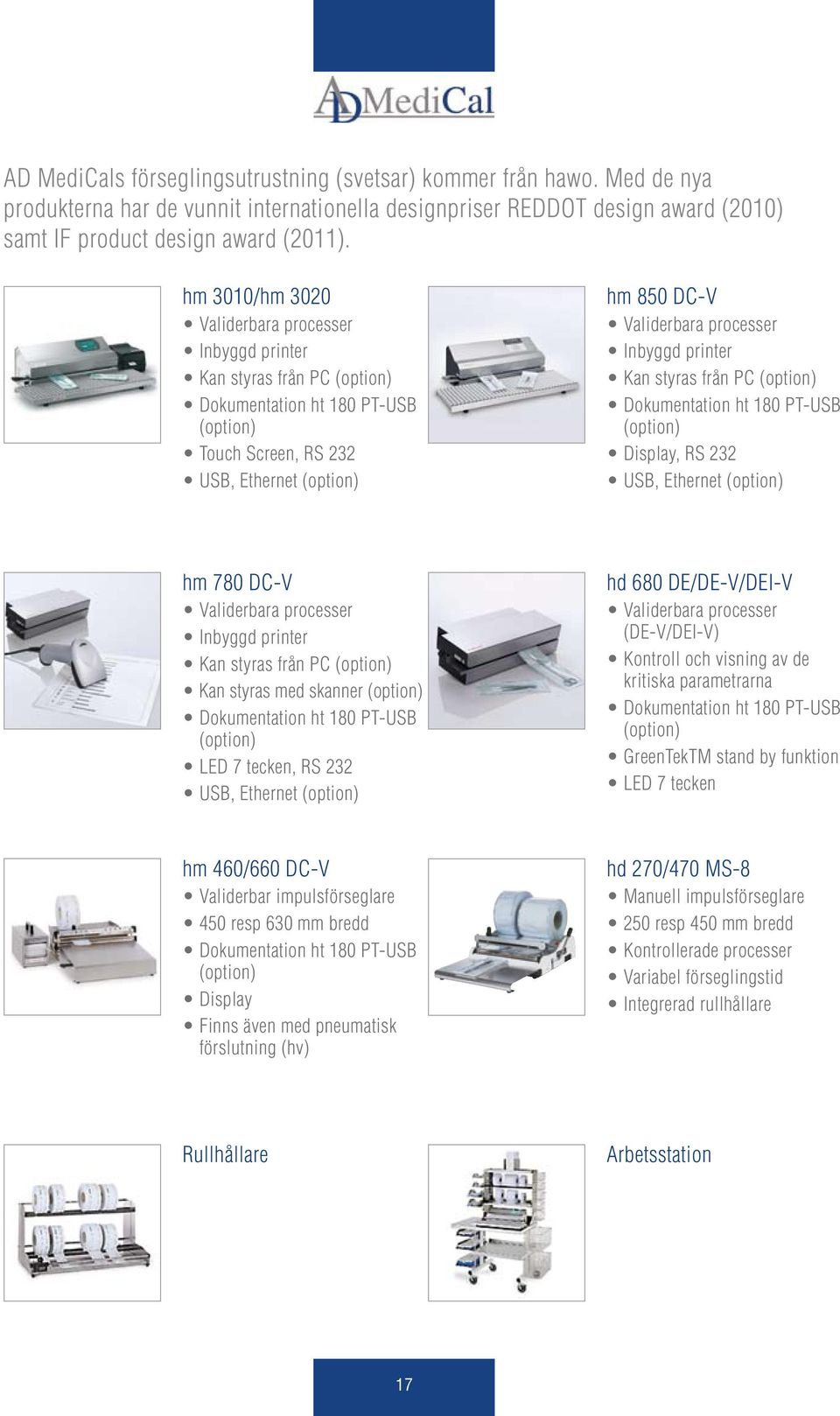 Inbyggd printer Kan styras från PC (option) Dokumentation ht 180 PT-USB (option) Display, RS 232 USB, Ethernet (option) hm 780 DC-V Validerbara processer Inbyggd printer Kan styras från PC (option)