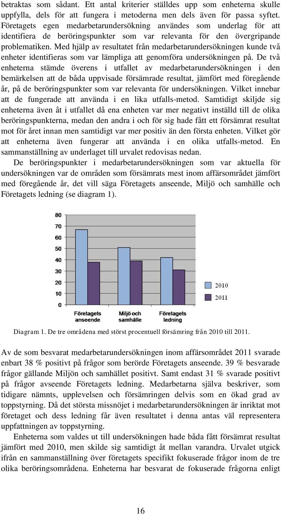 Med hjälp av resultatet från medarbetarundersökningen kunde två enheter identifieras som var lämpliga att genomföra undersökningen på.