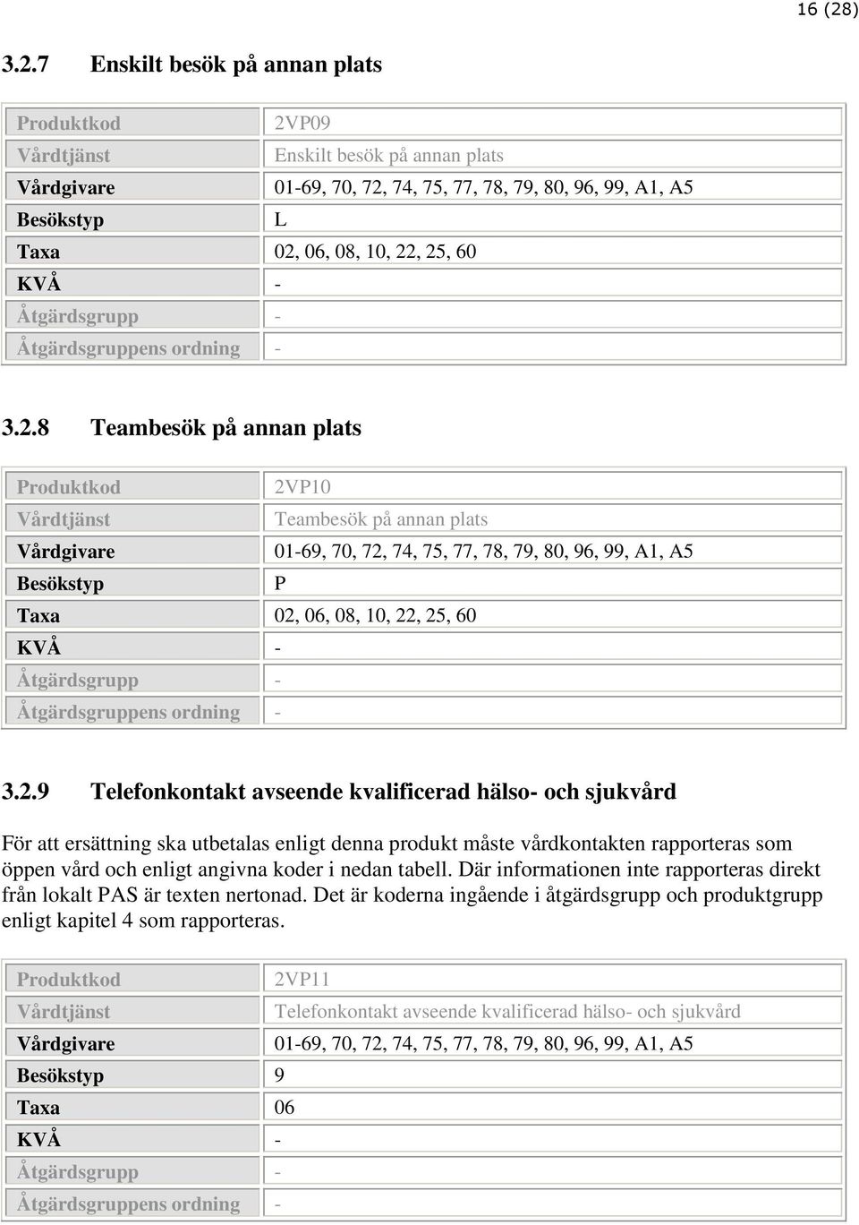 öppen vård och enligt angivna koder i nedan tabell. Där informationen inte rapporteras direkt från lokalt PAS är texten nertonad.