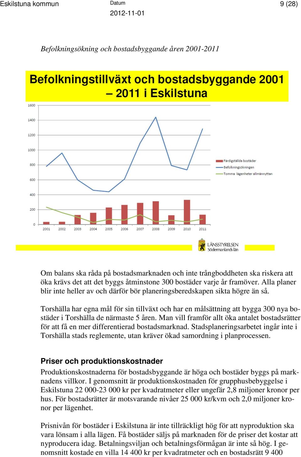 Torshälla har egna mål för sin tillväxt och har en målsättning att bygga 300 nya bostäder i Torshälla de närmaste 5 åren.