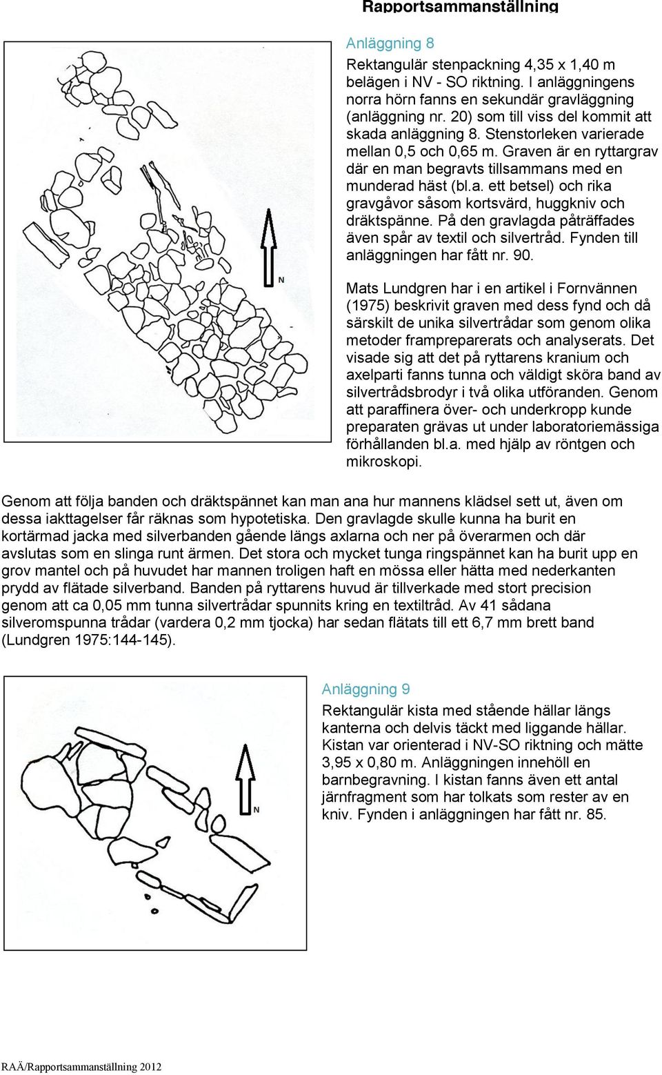 På den gravlagda påträffades även spår av textil och silvertråd. Fynden till anläggningen har fått nr. 90.