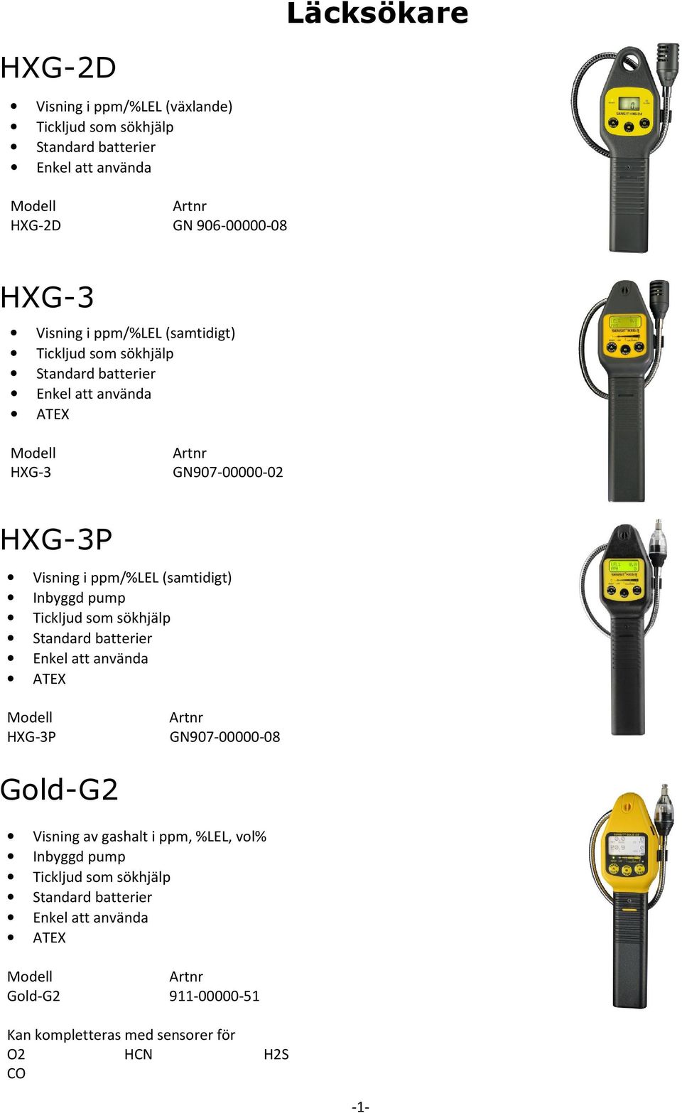 Inbyggd pump Tickljud som sökhjälp Standard batterier ATEX HXG-3P GN907-00000-08 Gold-G2 Visning av gashalt i ppm, %LEL, vol%