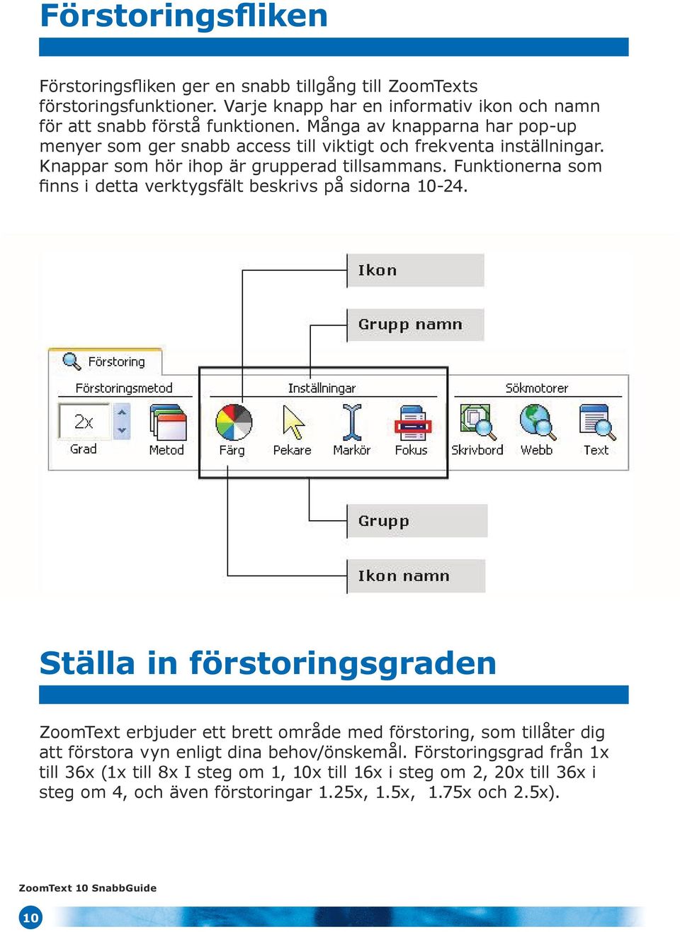 Funktionerna som finns i detta verktygsfält beskrivs på sidorna 10-24.