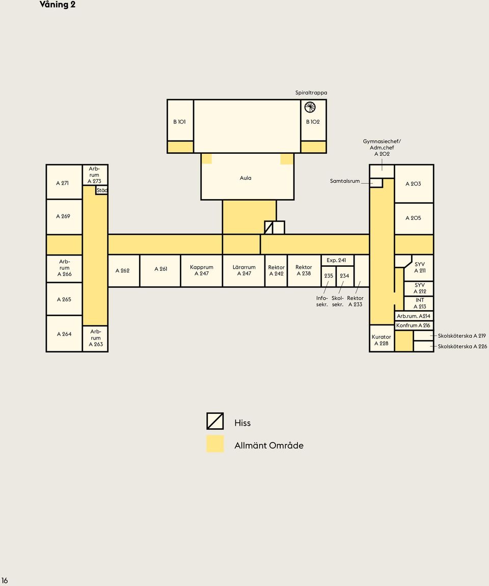 Lärarrum A 247 Rektor A 242 Rektor A 238 Exp. 241 235 234 SYV A 211 A 265 Skolsekr. Infosekr.