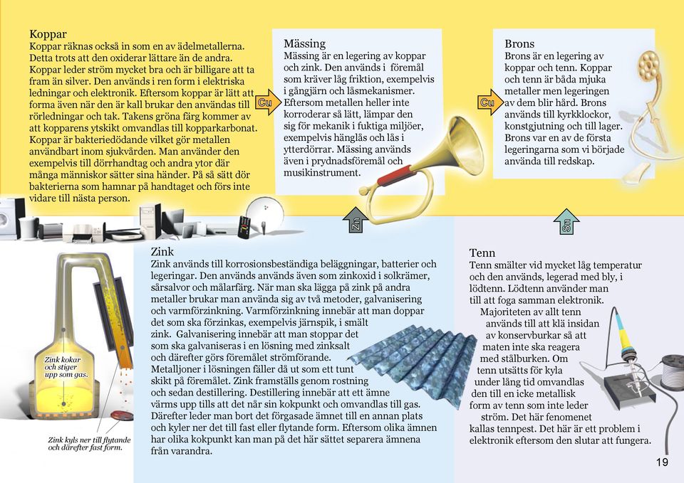 Takens gröna färg kommer av att kopparens ytskikt omvandlas till kopparkarbonat. Koppar är bakteriedödande vilket gör metallen användbart inom sjukvården.