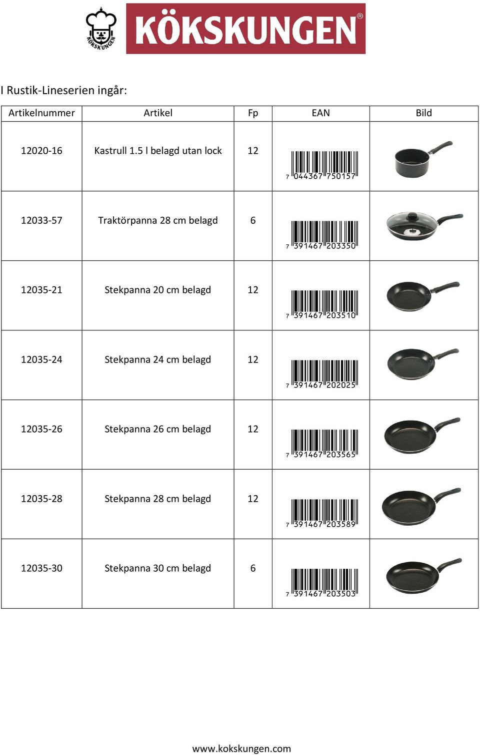 <$t"o'r=cadfba< 12035-24 Stekpanna 24 cm belagd 12 <$t"o'r=cacacf< 12035-26 Stekpanna 26 cm belagd 12