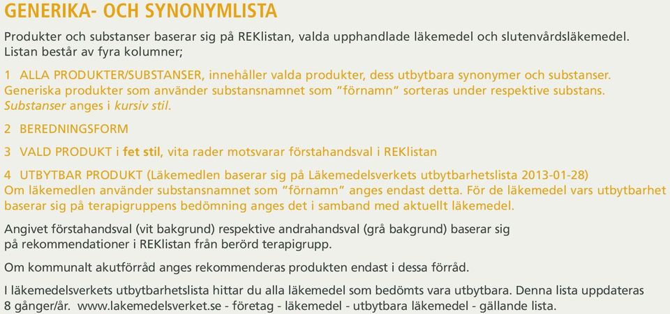 Generiska produkter som använder substansnamnet som förnamn sorteras under respektive substans. Substanser anges i kursiv stil.