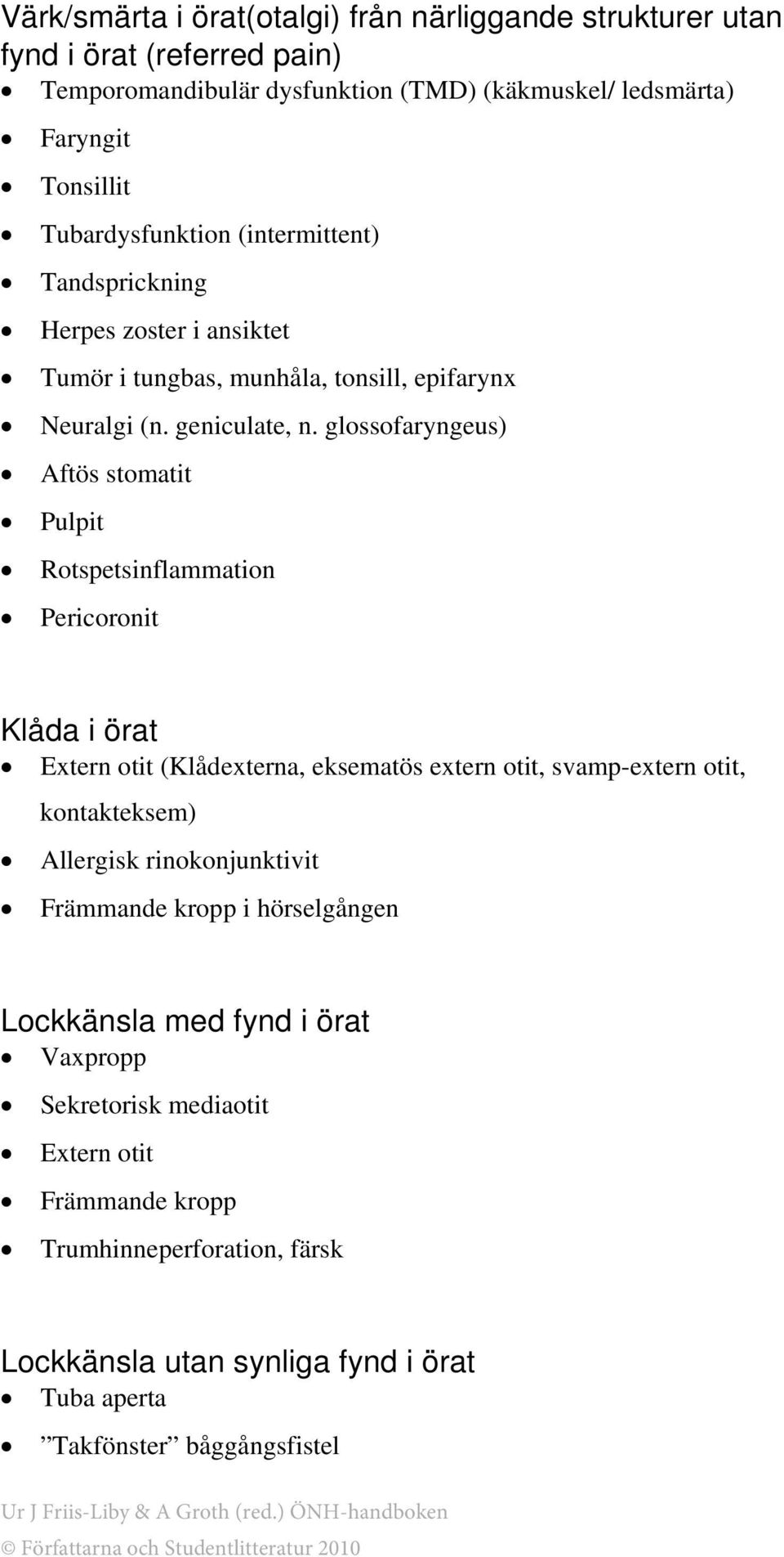 glossofaryngeus) Aftös stomatit Pulpit Rotspetsinflammation Pericoronit Klåda i örat Extern otit (Klådexterna, eksematös extern otit, svamp-extern otit, kontakteksem) Allergisk