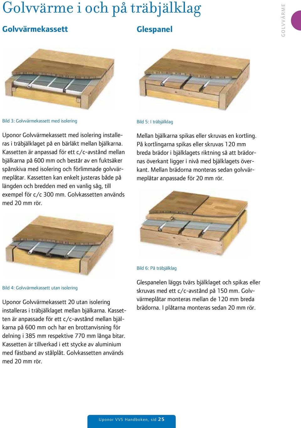 Kassetten kan enkelt justeras både på längden och bredden med en vanlig såg, till exempel för c/c 300 mm. Golvkassetten används med 20 mm rör.