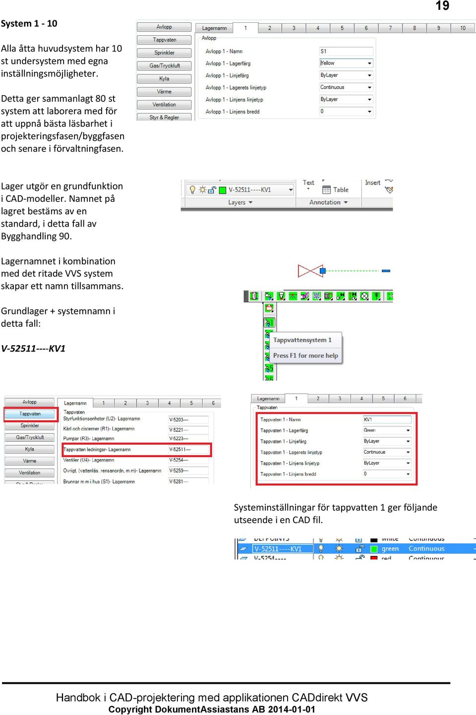 förvaltningfasen. Lager utgör en grundfunktion i CAD-modeller. Namnet på lagret bestäms av en standard, i detta fall av Bygghandling 90.