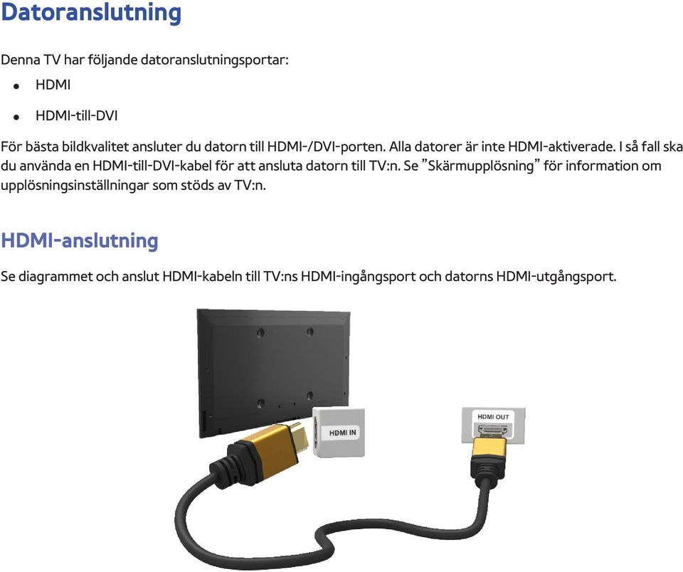 I så fall ska du använda en HDMI-till-DVI-kabel för att ansluta datorn till TV:n.