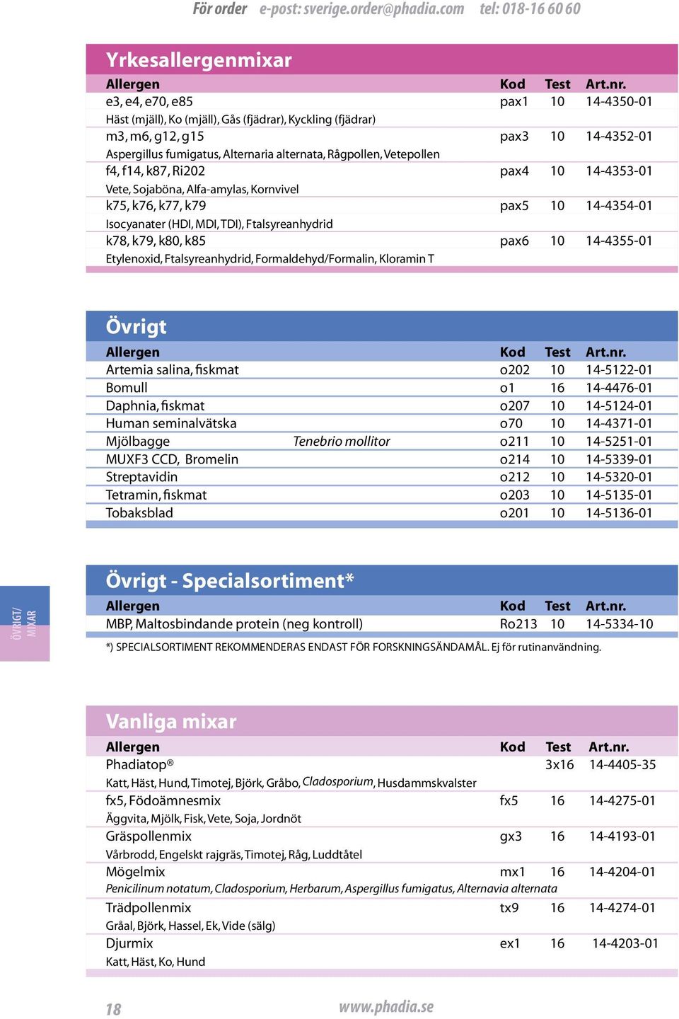 k85 pax6 10 14-4355-01 Etylenoxid, Ftalsyreanhydrid, Formaldehyd/Formalin, Kloramin T Övrigt Artemia salina, fiskmat o202 10 14-5122-01 Bomull o1 16 14-4476-01 Daphnia, fiskmat o207 10 14-5124-01