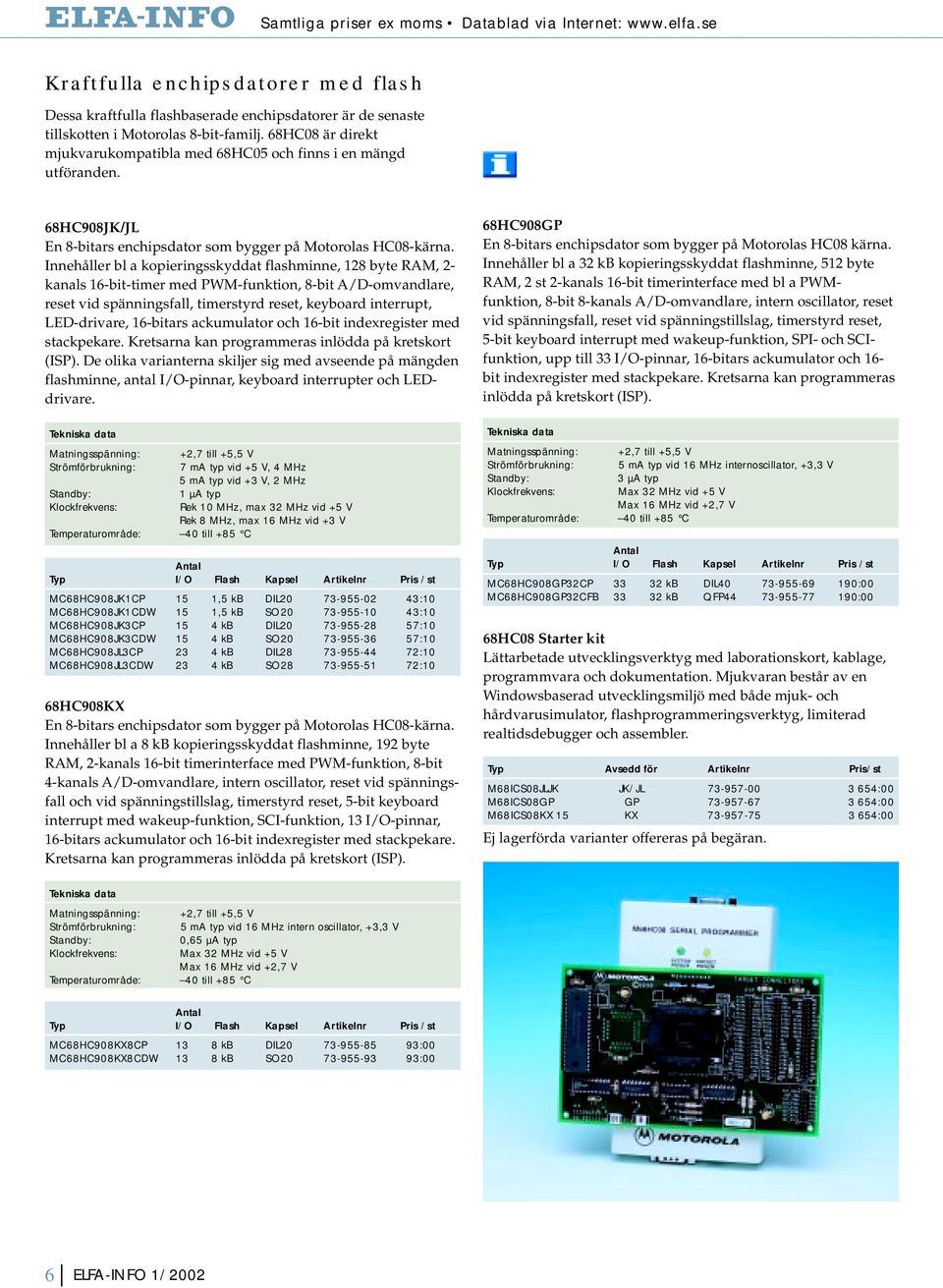 Innehåller bl a kopieringsskyddat flashminne, 128 byte RAM, 2- kanals 16-bit-timer med PWM-funktion, 8-bit A/D-omvandlare, reset vid spänningsfall, timerstyrd reset, keyboard interrupt, LED-drivare,