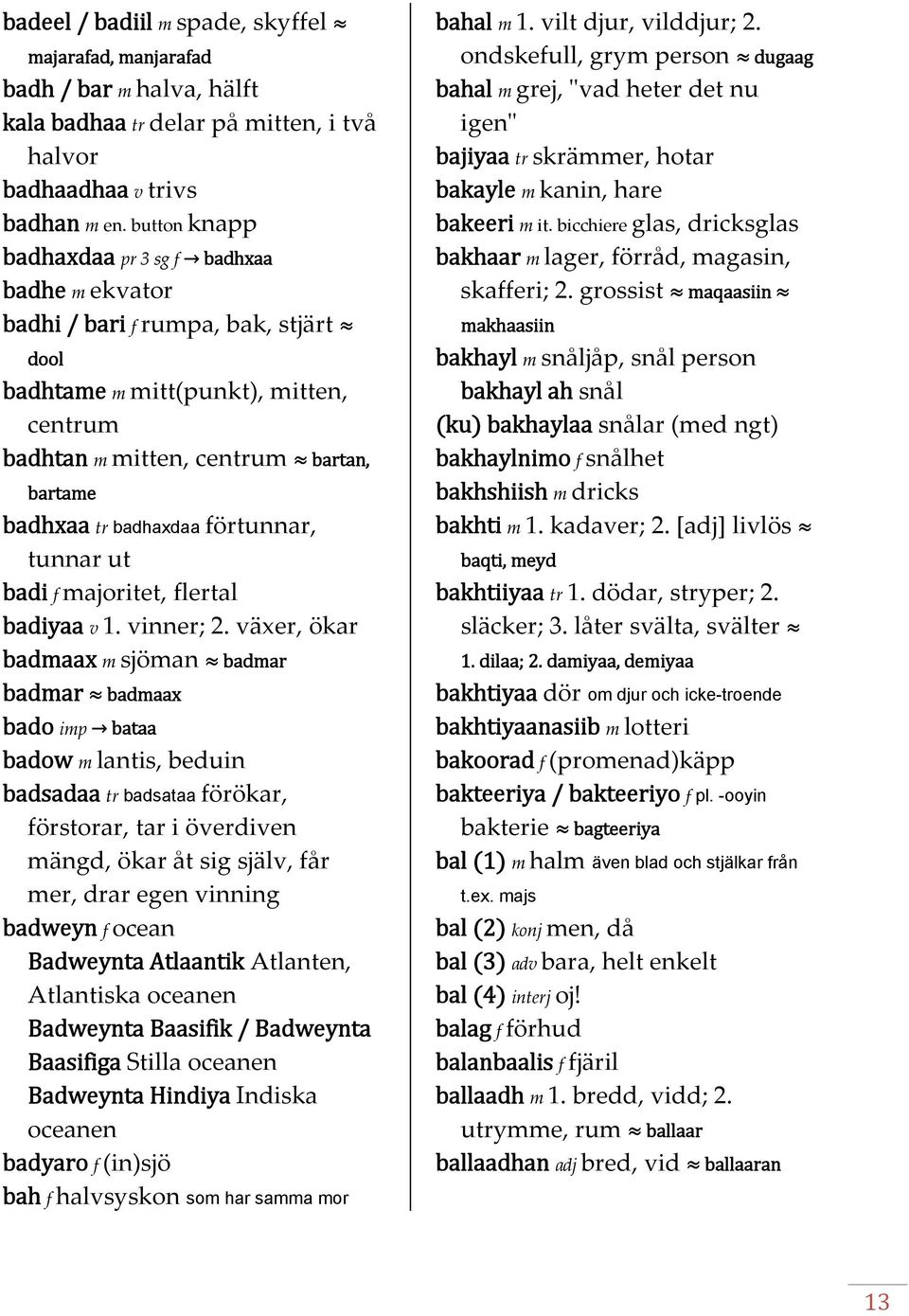 förtunnar, tunnar ut badi f majoritet, flertal badiyaa v 1. vinner; 2.