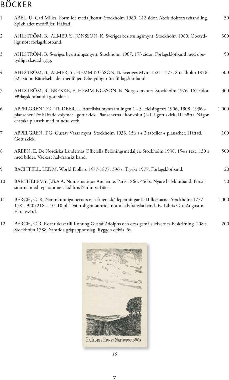 , HEMMINGSSON, B. Sveriges Mynt 1521-1577, Stockholm 1976. 325 sidor. Rättelsebladet medföljer. Obetydligt nött förlagsklotband. 5 AHLSTRÖM, B., BREKKE, F., HEMMINGSSON, B. Norges mynter.