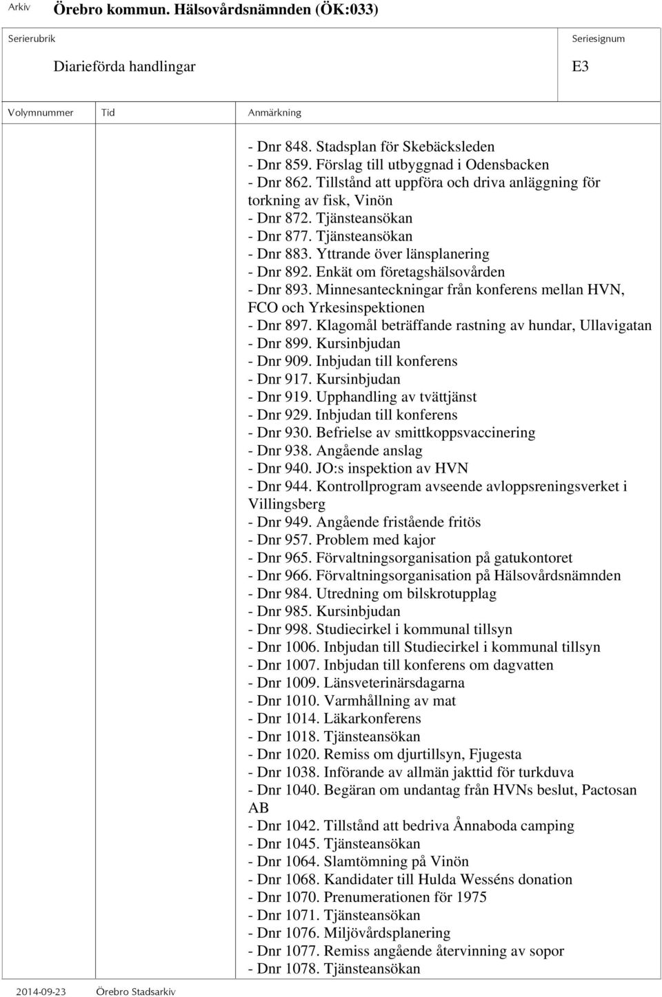 Minnesanteckningar från konferens mellan HVN, FCO och Yrkesinspektionen - Dnr 897. Klagomål beträffande rastning av hundar, Ullavigatan - Dnr 899. Kursinbjudan - Dnr 909.