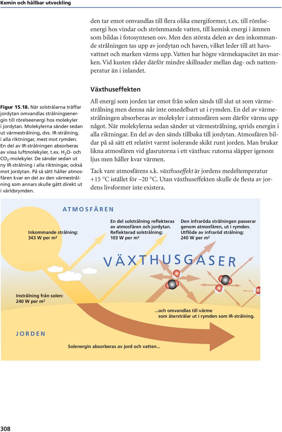 Vid kusten råder därför mindre skillnader mellan dag- och nattemperatur än i inlandet. Figur 15.18.