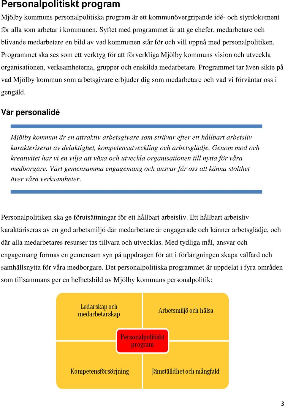 Programmet ska ses som ett verktyg för att förverkliga Mjölby kommuns vision och utveckla organisationen, verksamheterna, grupper och enskilda medarbetare.