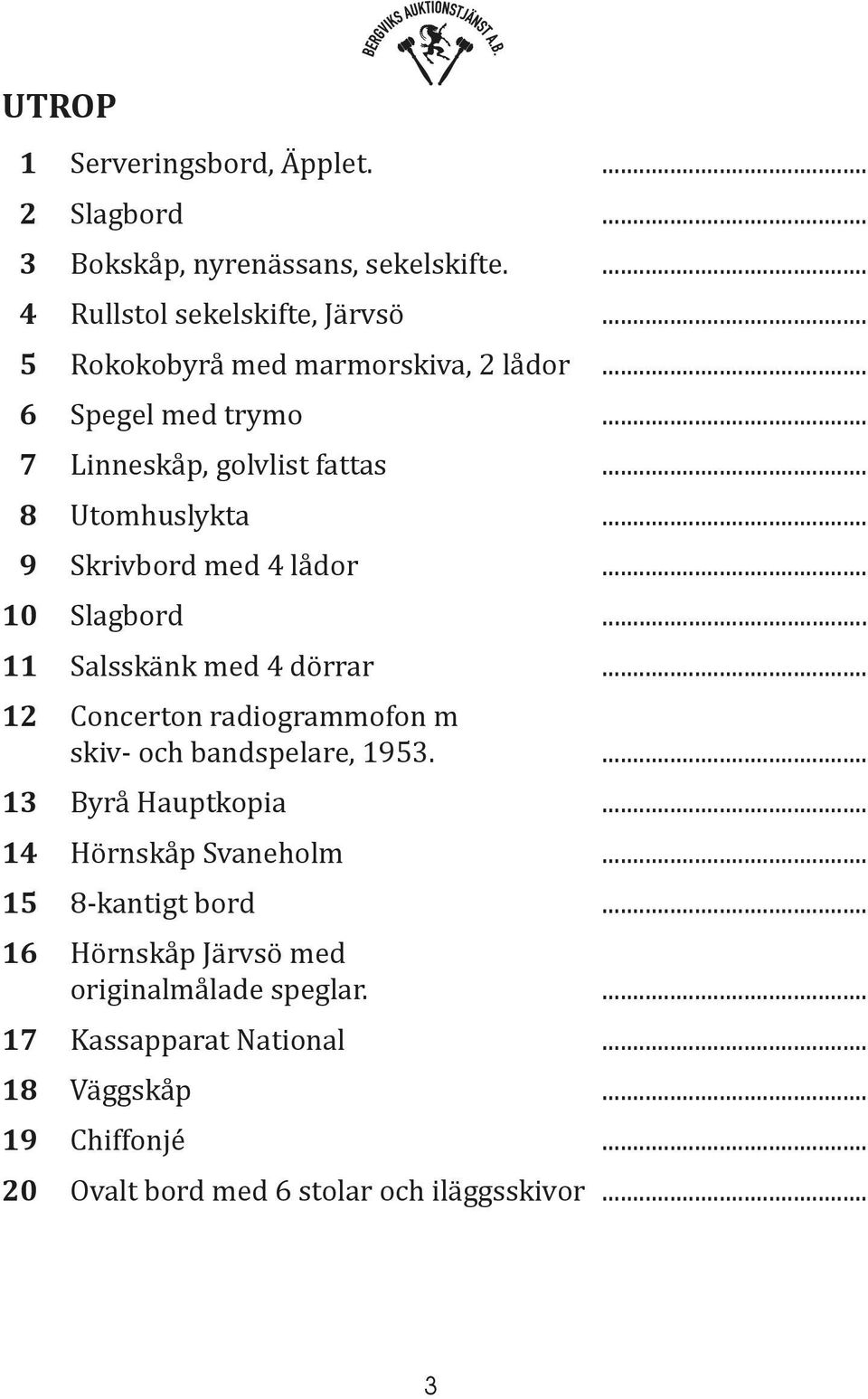 .. 10 Slagbord... 11 Salsskänk med 4 dörrar... 12 Concerton radiogrammofon m skiv- och bandspelare, 1953.... 13 Byrå Hauptkopia.