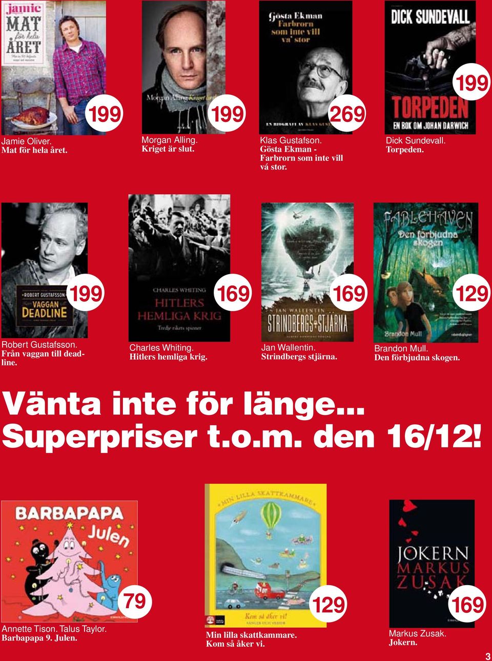 Från vaggan till deadline. Charles Whiting. Hitlers hemliga krig. Jan Wallentin. Strindbergs stjärna. Brandon Mull.