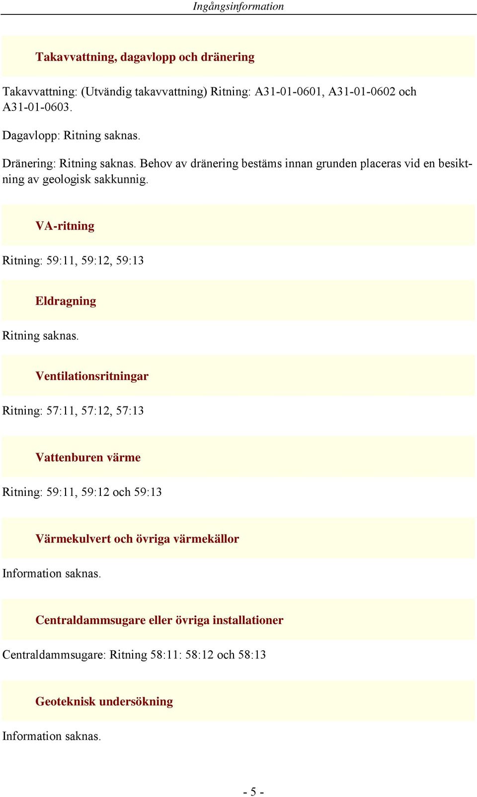 VA-ritning Ritning: 59:11, 59:12, 59:13 Eldragning Ritning saknas.