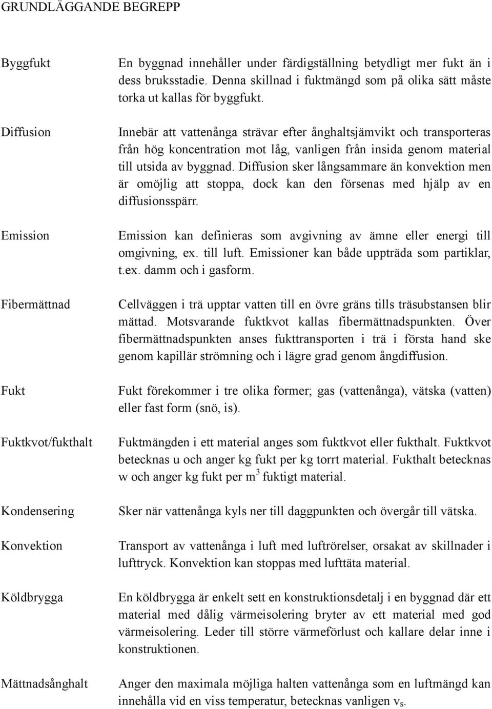 Innebär att vattenånga strävar efter ånghaltsjämvikt och transporteras från hög koncentration mot låg, vanligen från insida genom material till utsida av byggnad.