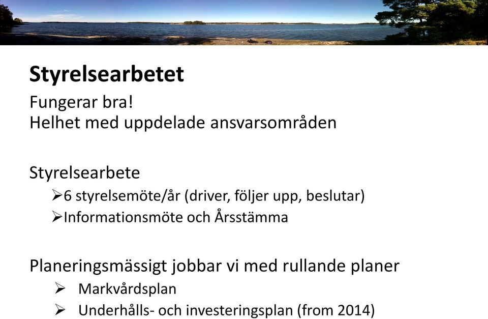 styrelsemöte/år (driver, följer upp, beslutar) Informationsmöte