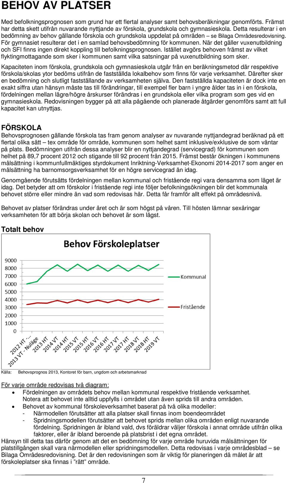 Detta resulterar i en bedömning av behov gällande förskola och grundskola uppdelat på områden se Bilaga Områdesredovisning. För gymnasiet resulterar det i en samlad behovsbedömning för kommunen.