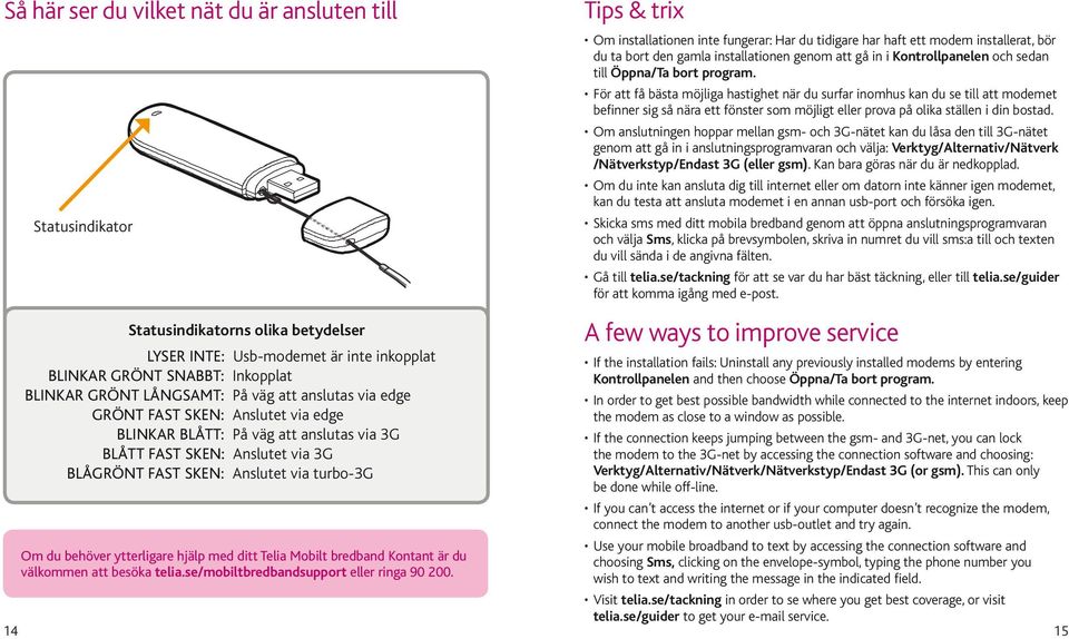 hjälp med ditt Telia Mobilt bredband Kontant är du välkommen att besöka telia.se/mobiltbredbandsupport eller ringa 90 200.