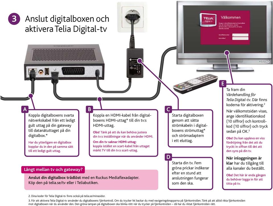 Köp den på telia.se/tv eller i Teliabutiken. Koppla en HMI-kabel från digitalboxens HMI-uttag* till din tv:s HMI-uttag. Obs!