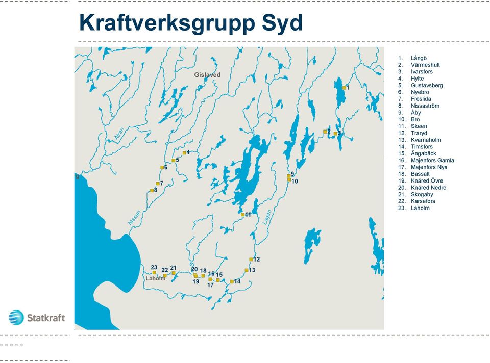 Traryd 13. Kvarnaholm 14. Timsfors 15. Ängabäck 16. Majenfors Gamla 17.