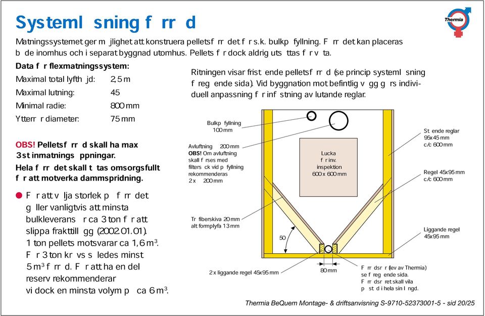 mm duell anpassning sida). för Vid infästning byggnation av mot lutande befintlig reglar. vägg görs indivi- Ytterrör diameter: 75 mm Ø Bulkpåfyllning 100 mm 3 OBS!