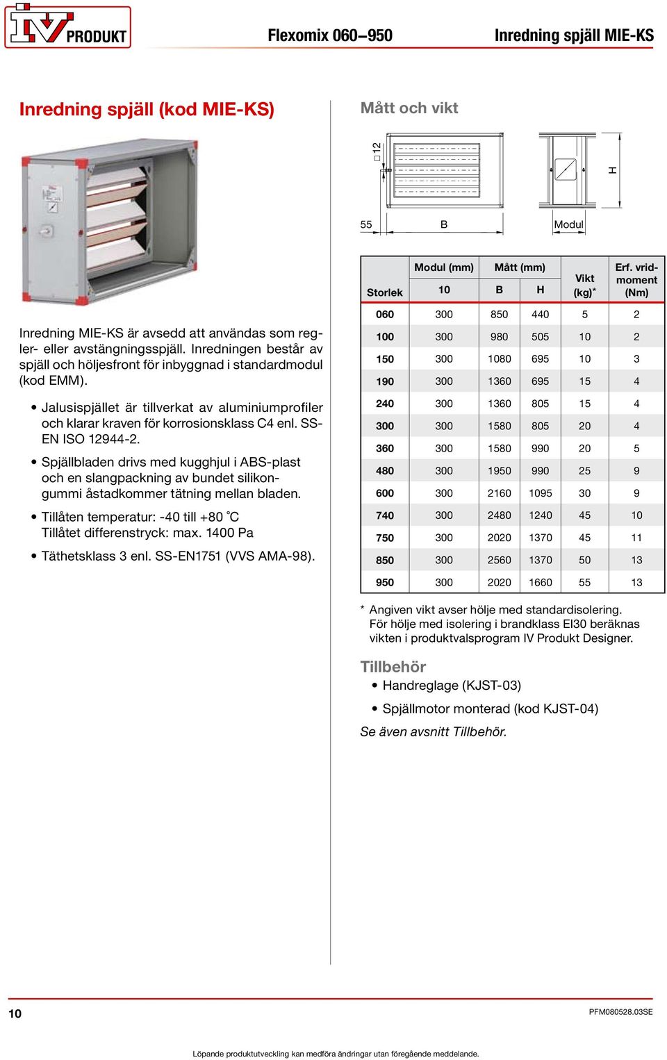 Jalusispjället är tillverkat av aluminiumprofiler och klarar kraven för korrosionsklass C4 enl. SS- EN ISO 12944-2.