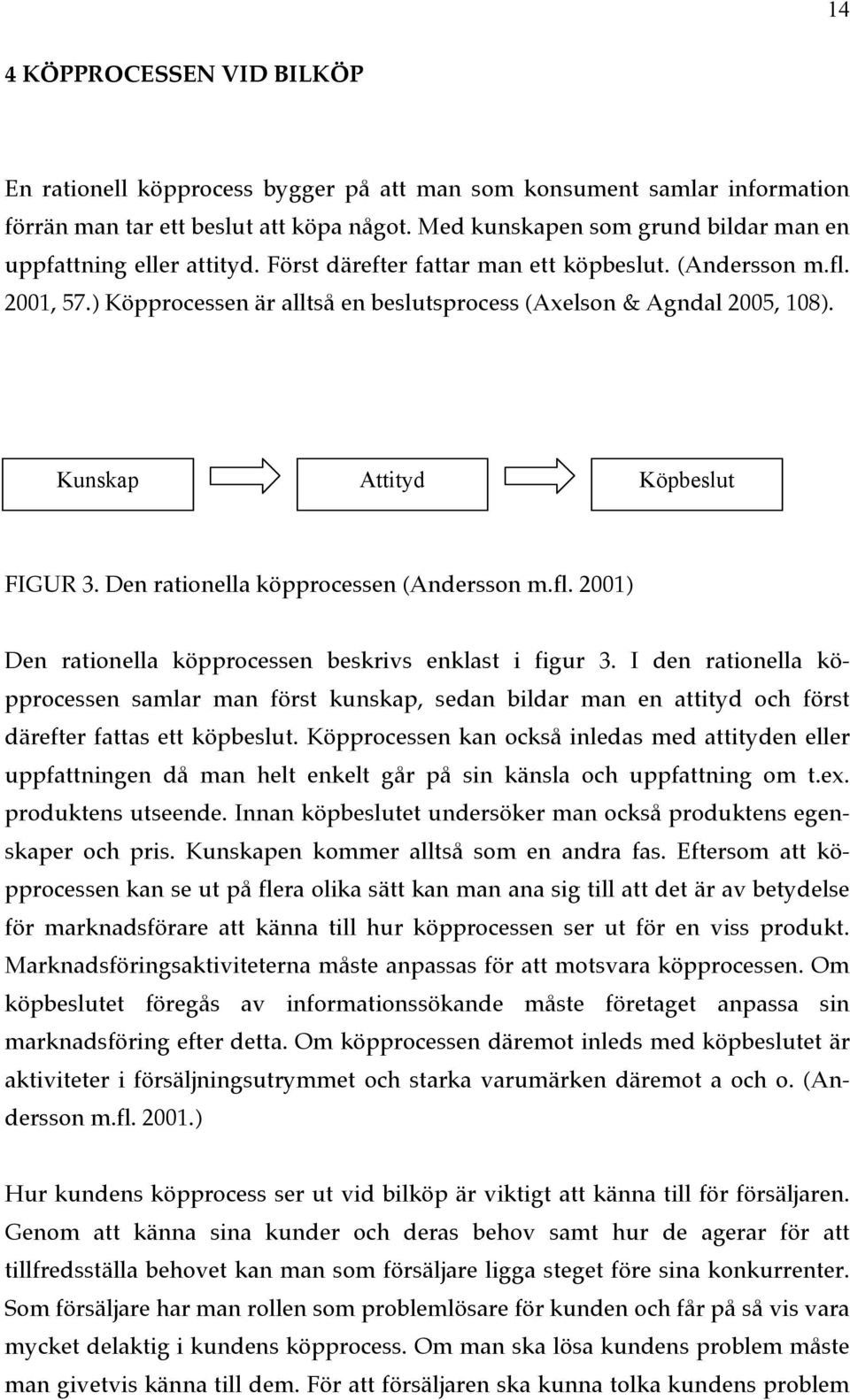 ) Köpprocessen är alltså en beslutsprocess (Axelson & Agndal 2005, 108). Kunskap Attityd Köpbeslut FIGUR 3. Den rationella köpprocessen (Andersson m.fl.