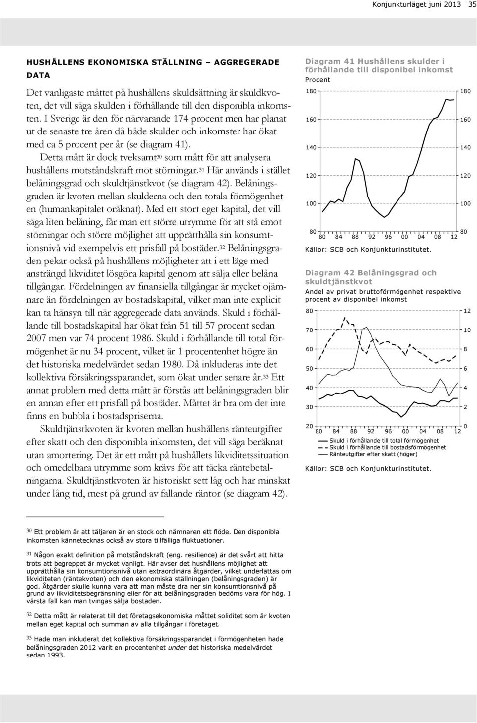 Detta mått är dock tveksamt 3 som mått för att analysera hushållens motståndskraft mot störningar. 31 Här används i stället belåningsgrad och skuldtjänstkvot (se diagram 42).