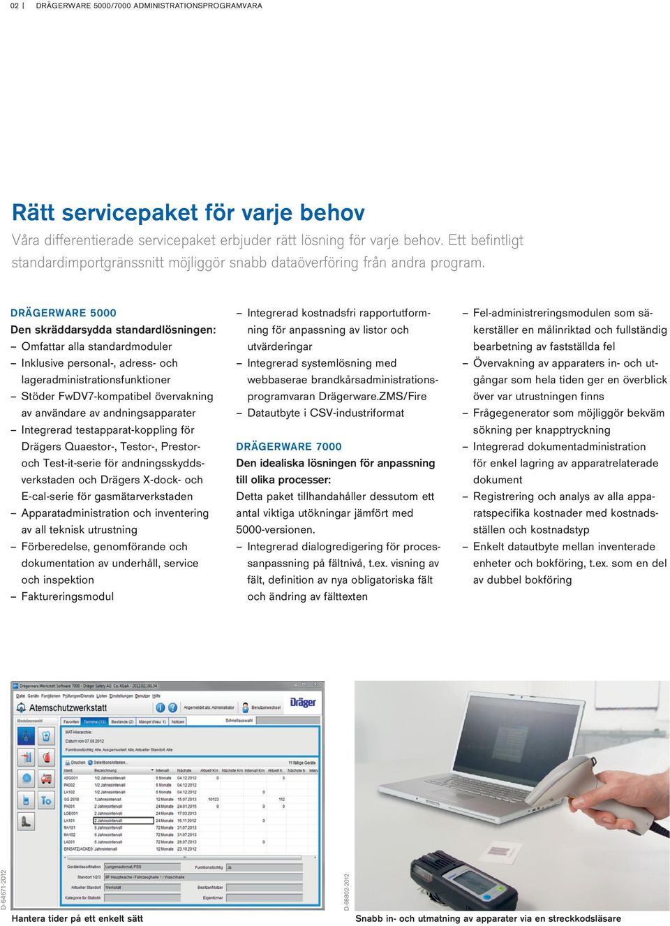 DRÄGERWARE 5000 Den skräddarsydda standardlösningen: Omfattar alla standardmoduler Inklusive personal-, adress- och lageradministrationsfunktioner Stöder FwDV7-kompatibel övervakning av användare av