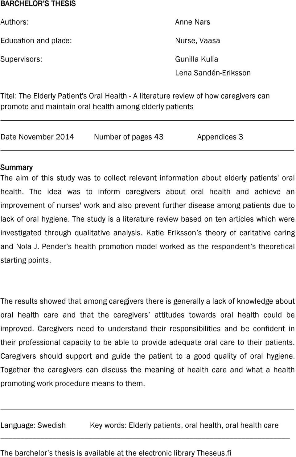 elderly patients' oral health.