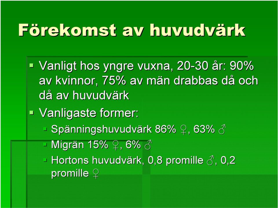 Vanligaste former: Spänningshuvudv nningshuvudvärk 86%,, 63%