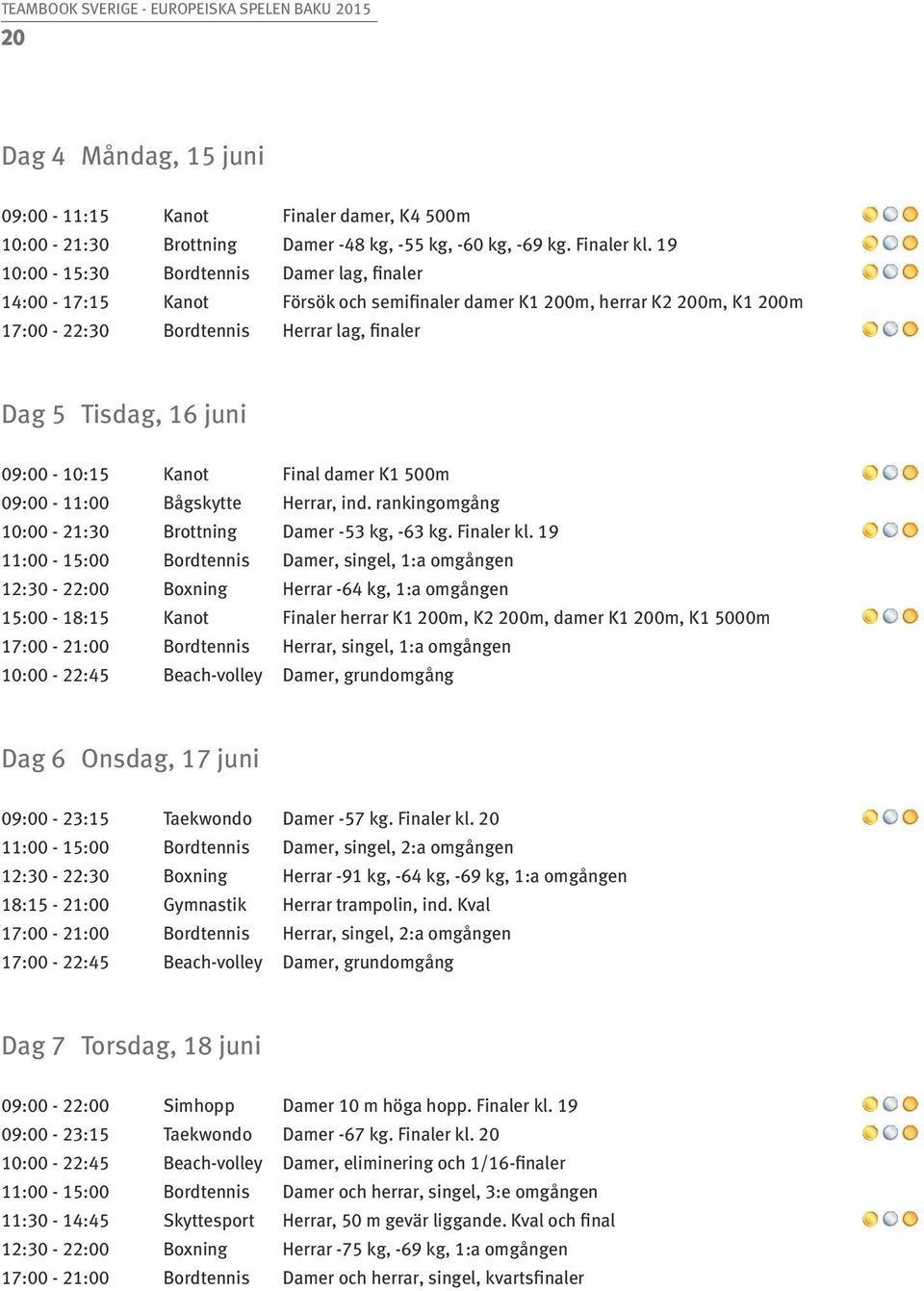 09:00-10:15 Kanot Final damer K1 500m 09:00-11:00 Bågskytte Herrar, ind. rankingomgång 10:00-21:30 Brottning Damer -53 kg, -63 kg. Finaler kl.