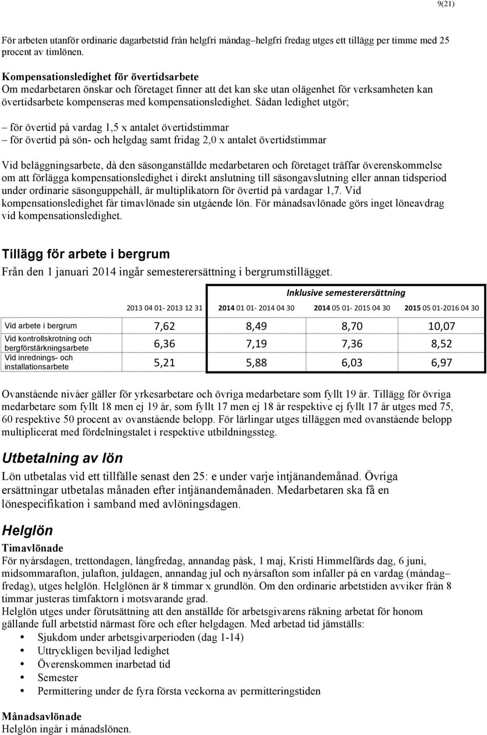 Sådan ledighet utgör; för övertid på vardag 1,5 x antalet övertidstimmar för övertid på sön- och helgdag samt fridag 2,0 x antalet övertidstimmar Vid beläggningsarbete, då den säsonganställde