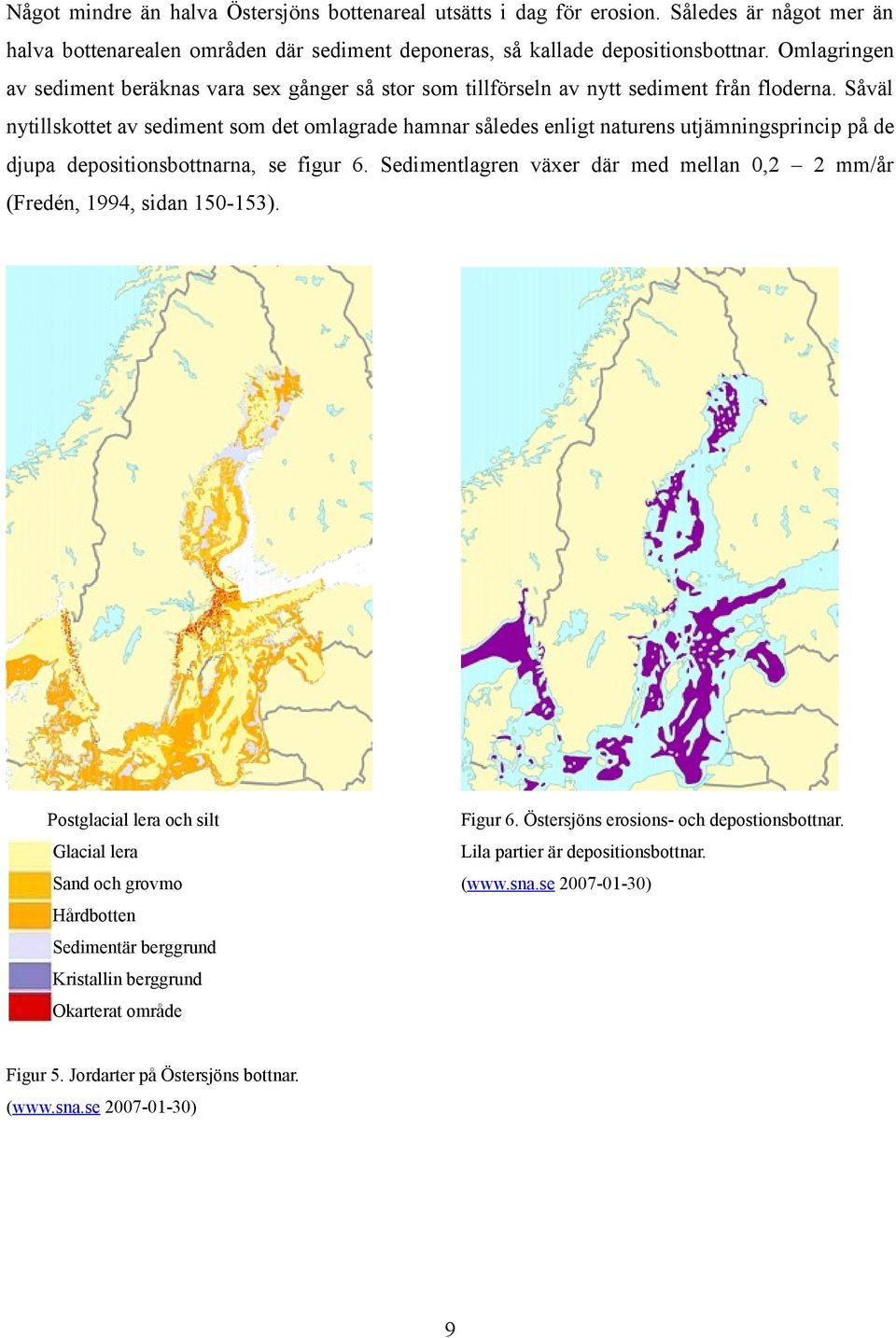 Såväl nytillskottet av sediment som det omlagrade hamnar således enligt naturens utjämningsprincip på de djupa depositionsbottnarna, se figur 6.