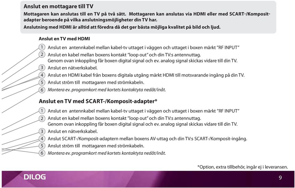 omposit Anslut en TV med HDMI 1 2 3 4 5 6 Anslut en antennkabel mellan kabel-tv uttaget i väggen och uttaget i boxen märkt RF INPUT Anslut en kabel mellan boxens kontakt loop out och din TV:s