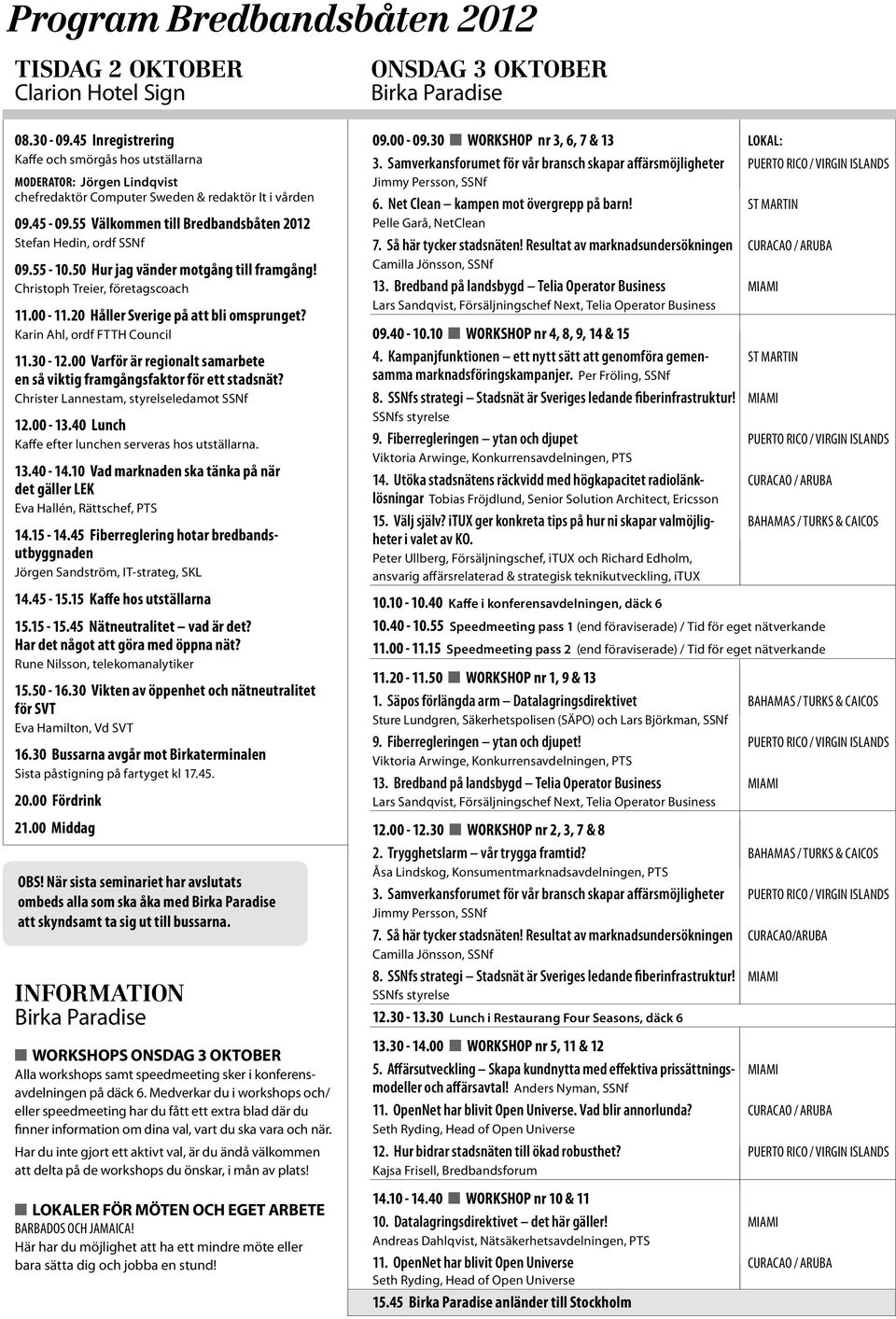 55 Välkommen till Bredbandsbåten 2012 Stefan Hedin, ordf SSNf 09.55-10.50 Hur jag vänder motgång till framgång! Christoph Treier, företagscoach 11.00-11.20 Håller Sverige på att bli omsprunget?