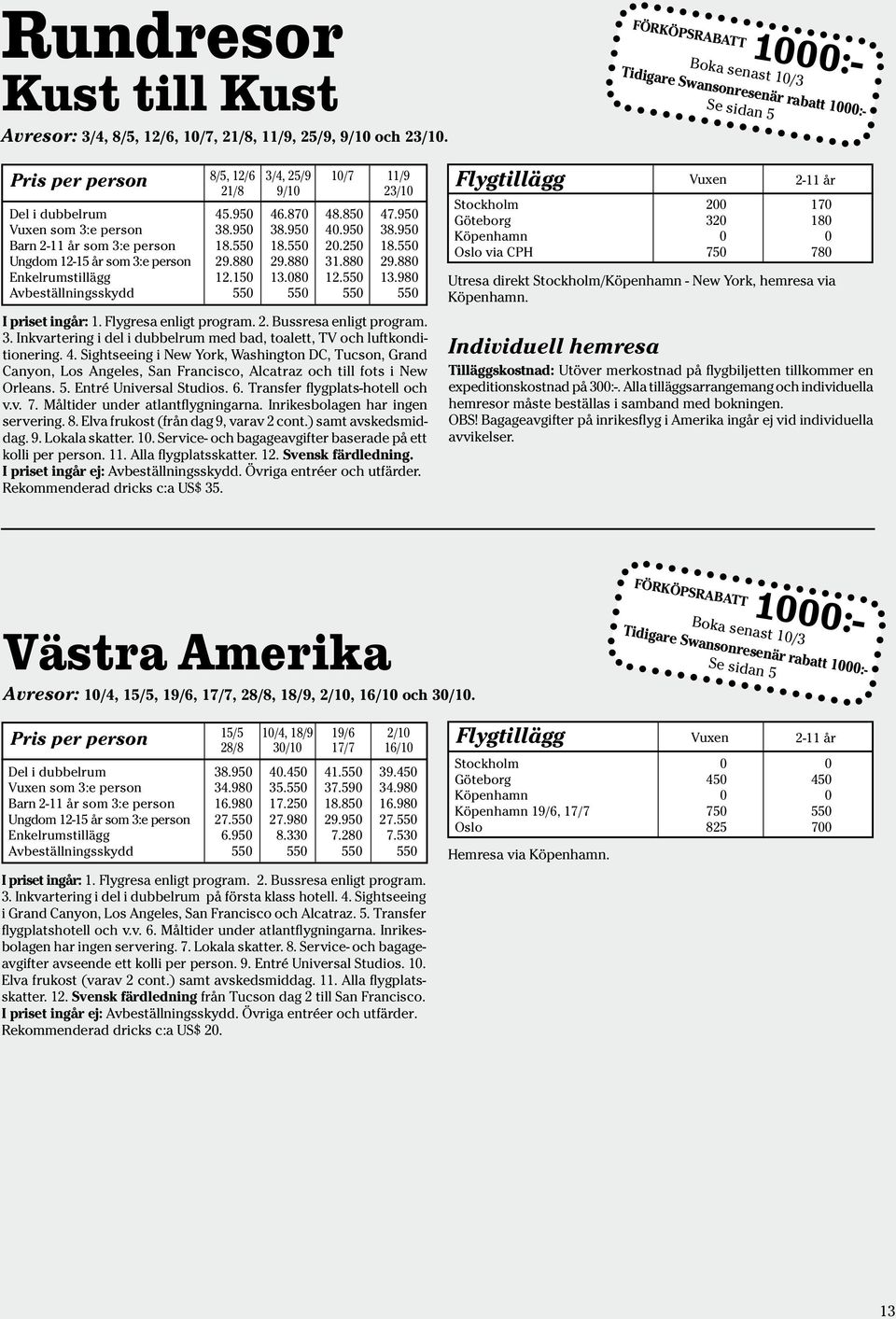 55 18.55 2.25 18.55 Ungdom 12-15 år som 3:e person 29.88 29.88 31.88 29.88 Enkelrumstillägg 12.15 13.8 12.55 13.98 Avbeställningsskydd 55 55 55 55 I priset ingår: 1. Flygresa enligt program. 2. Bussresa enligt program.