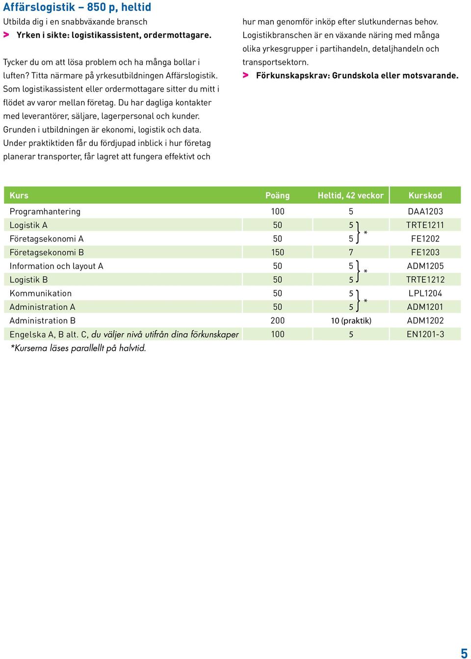 Du har dagliga kontakter med leverantörer, säljare, lagerpersonal och kunder. Grunden i utbildningen är ekonomi, logistik och data.