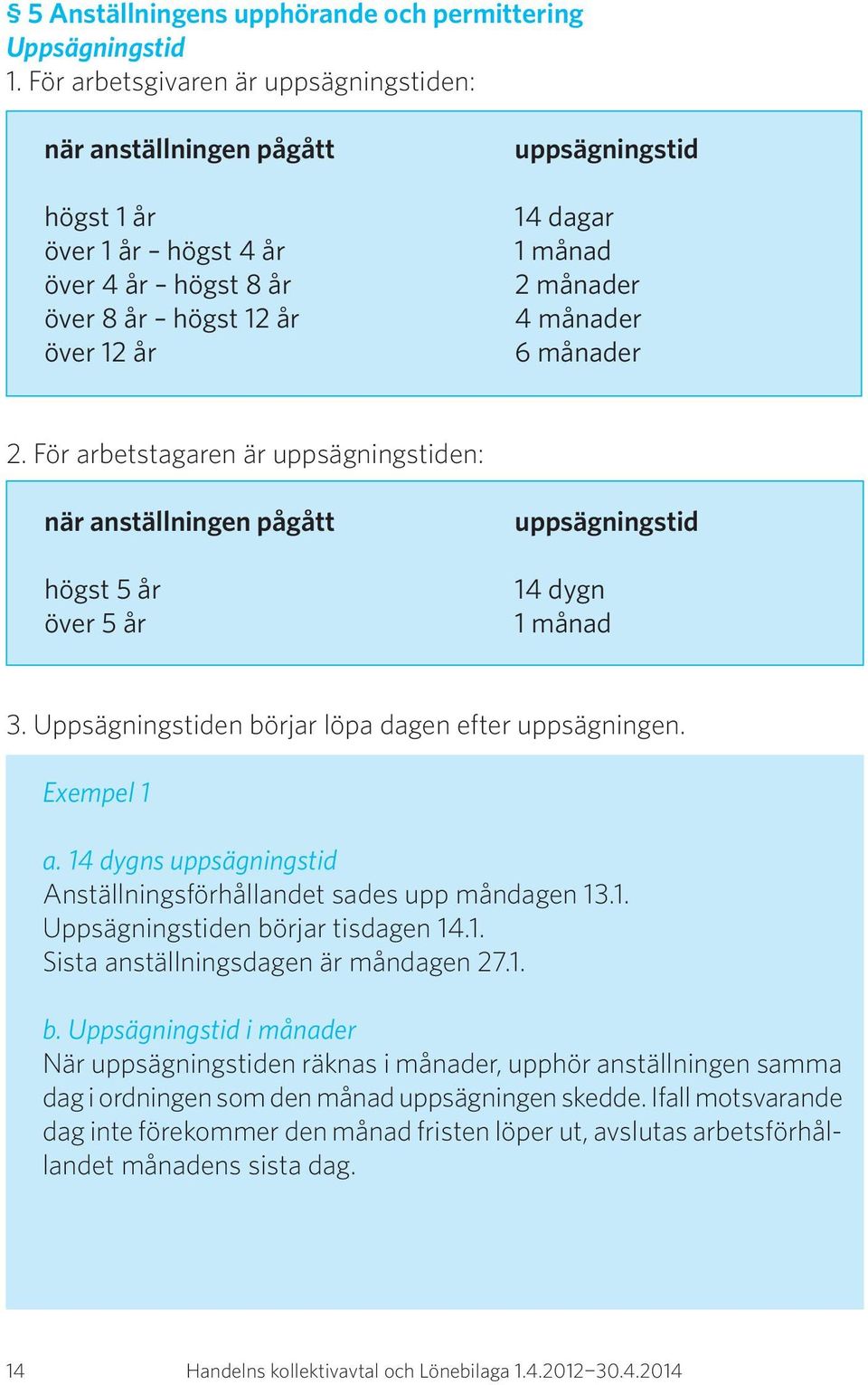 månader 6 månader 2. För arbetstagaren är uppsägningstiden: när anställningen pågått högst 5 år över 5 år uppsägningstid 14 dygn 1 månad 3. Uppsägningstiden börjar löpa dagen efter uppsägningen.