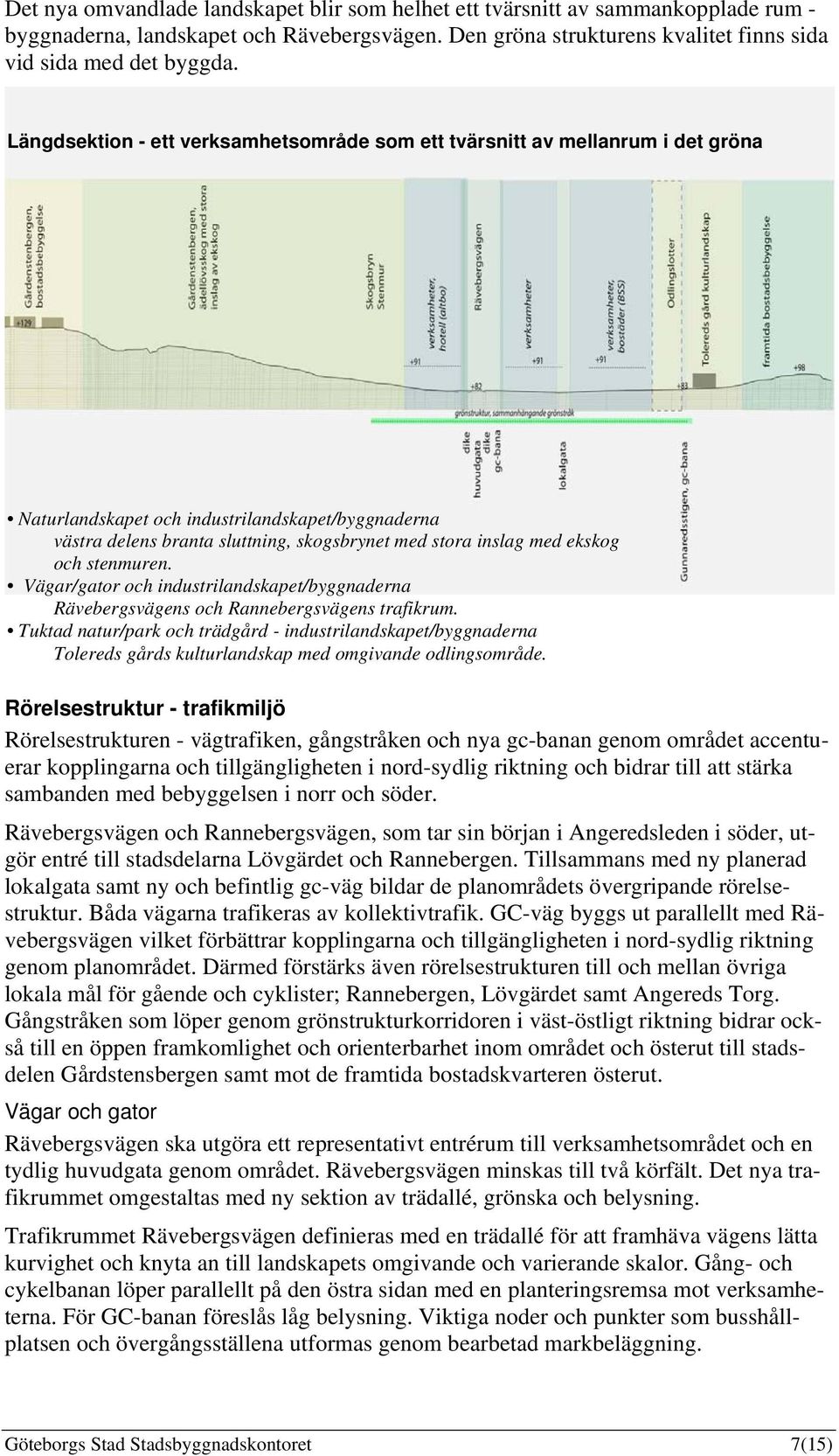 ekskog och stenmuren. Vägar/gator och industrilandskapet/byggnaderna Rävebergsvägens och Rannebergsvägens trafikrum.