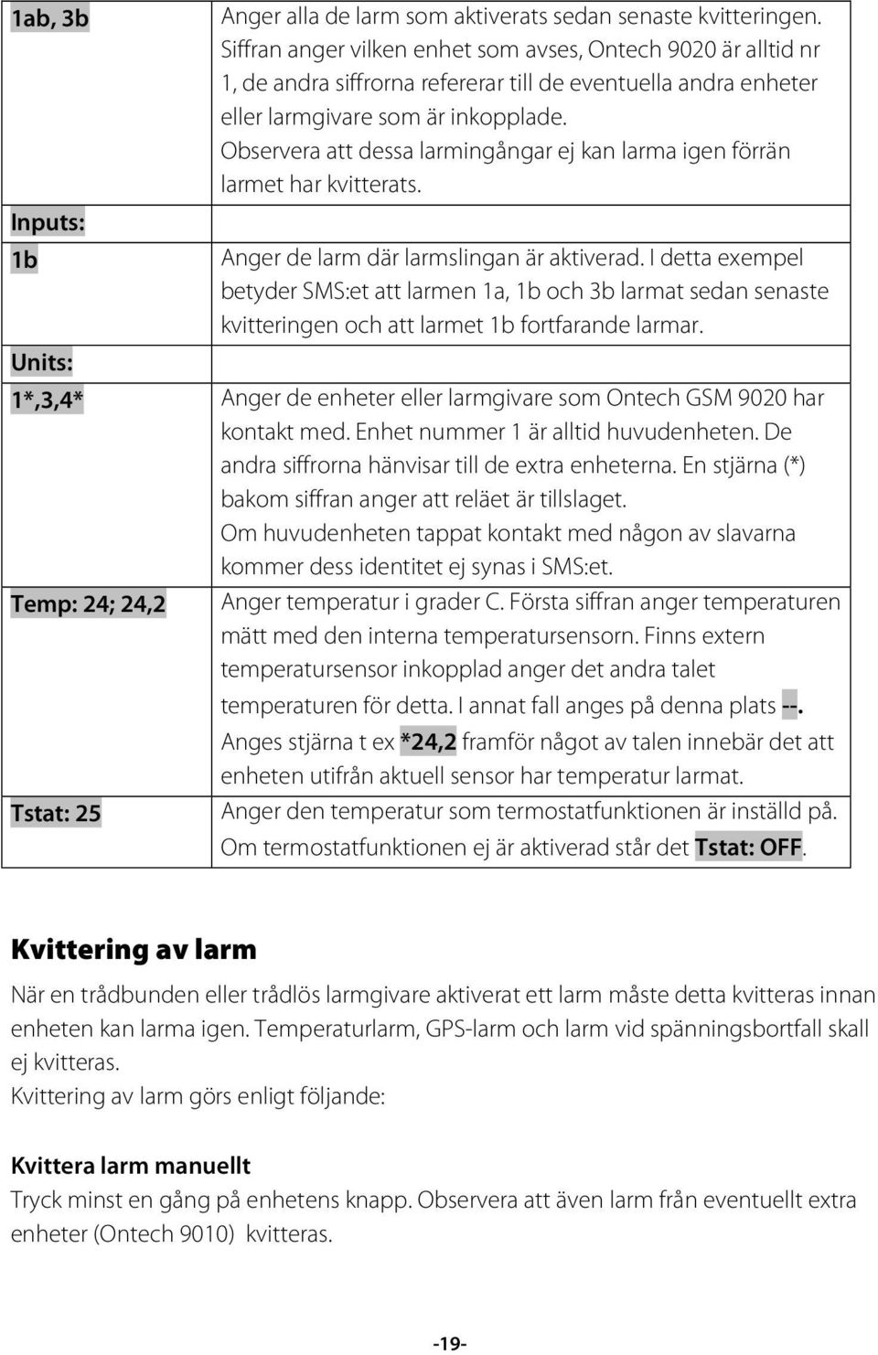 Observera att dessa larmingångar ej kan larma igen förrän larmet har kvitterats. Anger de larm där larmslingan är aktiverad.