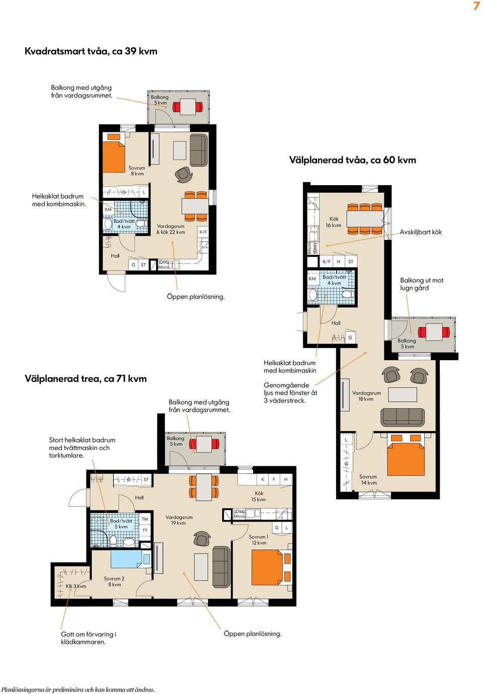 KM L Bad/tvätt 4 kvm Vardagsrum & kök 22 kvm K/F Kök 16 kvm Avskiljbart kök Hall ST (DM) Micro Micro (DM) K/F H ST Öppen planlösning.
