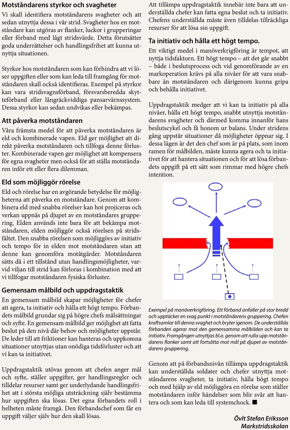 Styrkor hos motståndaren som kan förhindra att vi löser uppgiften eller som kan leda till framgång för motståndaren skall också identifieras.